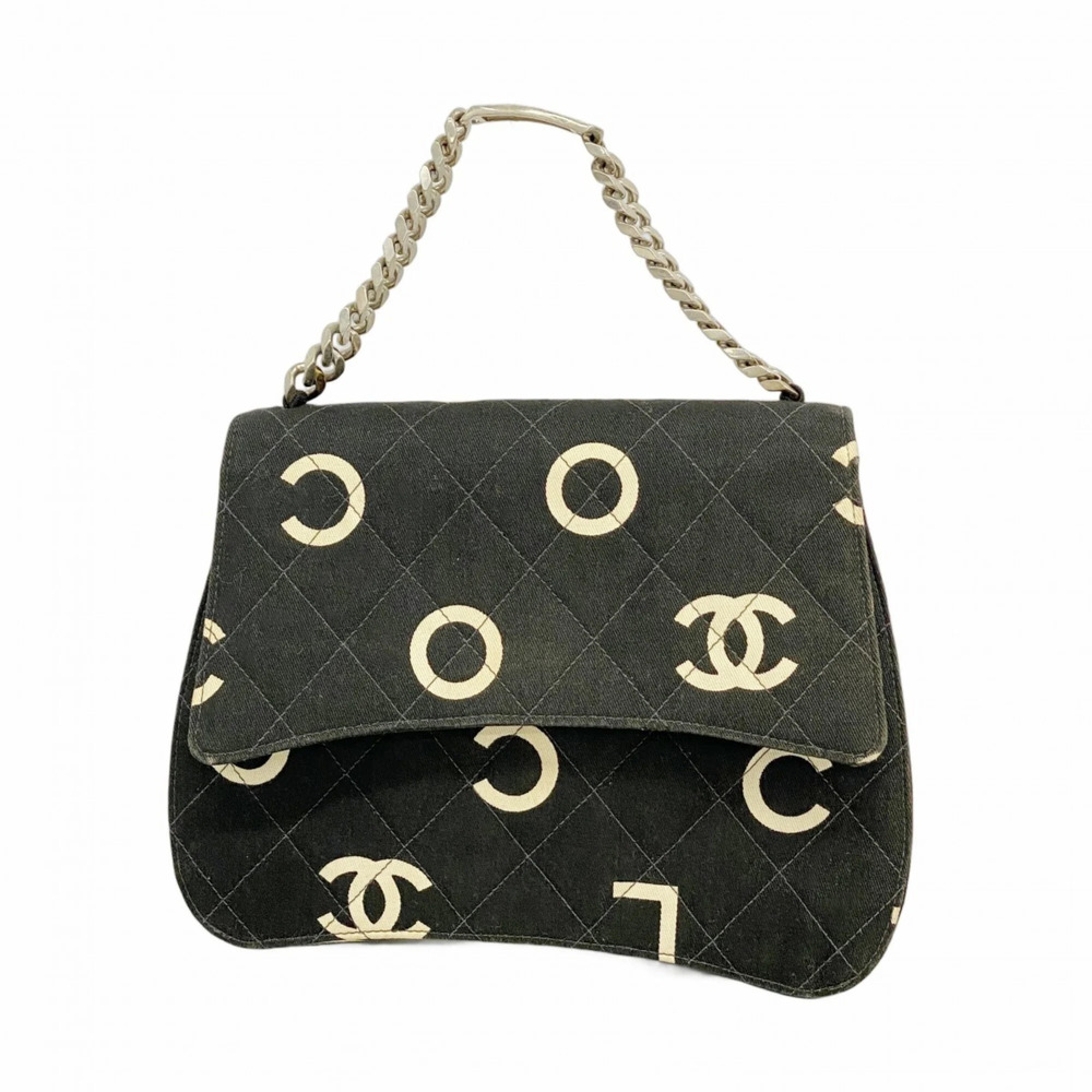 Chanel Canvas Handbag, Black and White, Women's